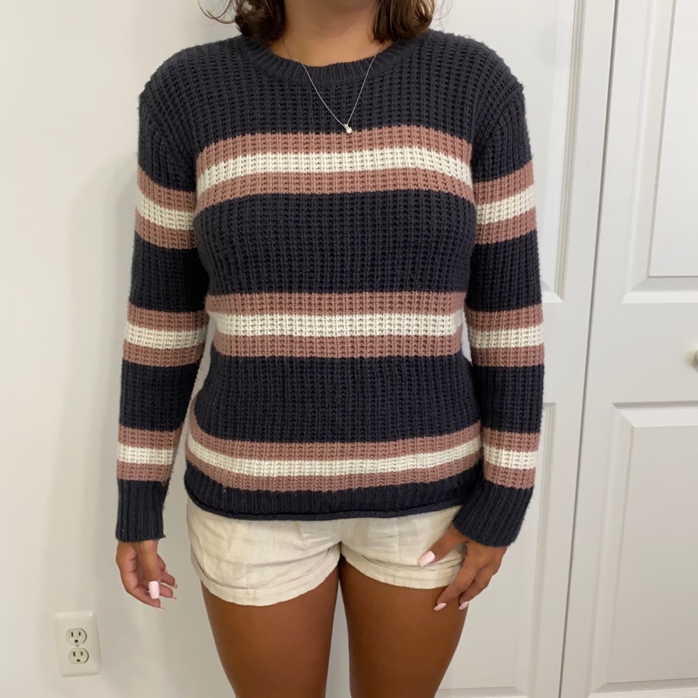 pink rose striped sweater